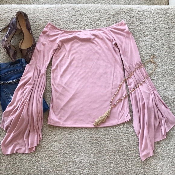Blush Color Off The Shoulder, Bell Sleeve Top - Picture 5 of 6